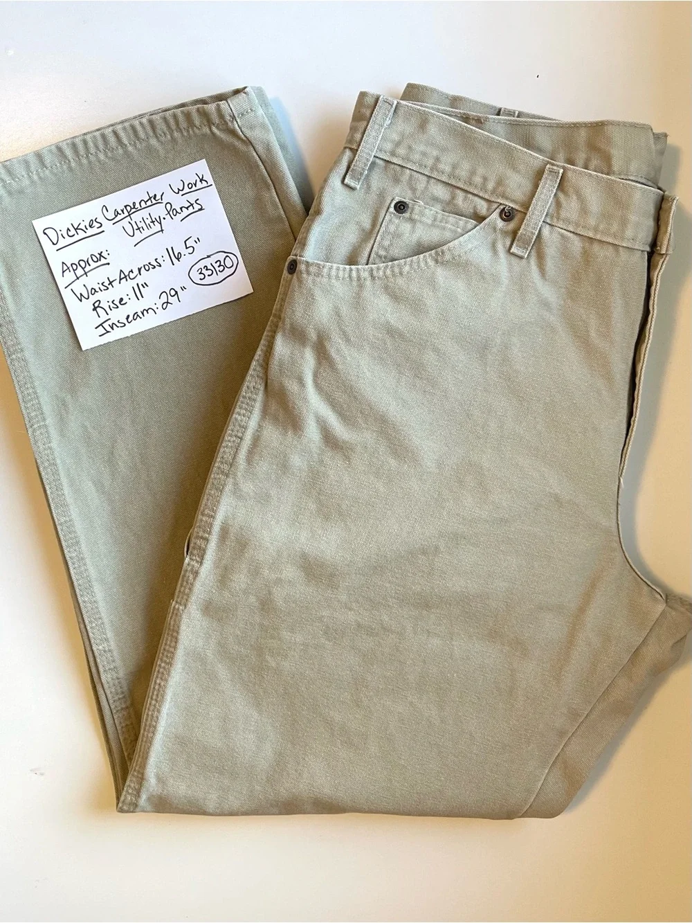 Dickies Duck Canvas Carpenter Pants - Khaki Canvas Workwear - Size 33 | 30